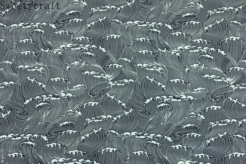 140x50cm Plain Cotton Fabric Dark Wave Printed Cloth Sewing Quilting Fabrics For Patchwork Needlework DIY Handmade Accessories