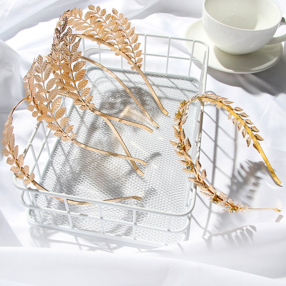 Vintage Hårbøjle Guld Blade Krans Bryllup Brude Tilbehør Hårbånd Kvinder Retro Krone Smykke Tiara