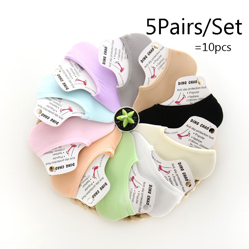 5 Pairs Summer Candy Color Invisible Non-slip Low Cut Socks Female Women Casual Cotton Breathable Girls Ankle Boat Socks