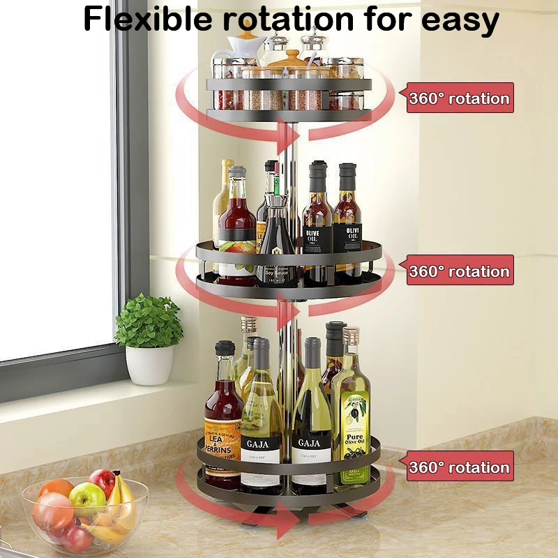 Rotation Condiment Rack Multifunctional Carbon Steel Flavour Storage Tray Round Seasonings Spice Organizer for Kitchen