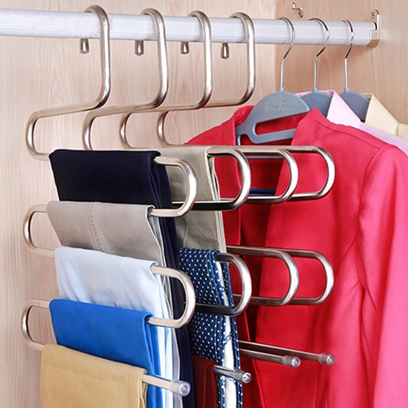 5 Lagen Rvs Kleerhangers S Vorm Broek Opslag Hangers Kleren Opslag Rack Multilayer Opslag Doek Hanger