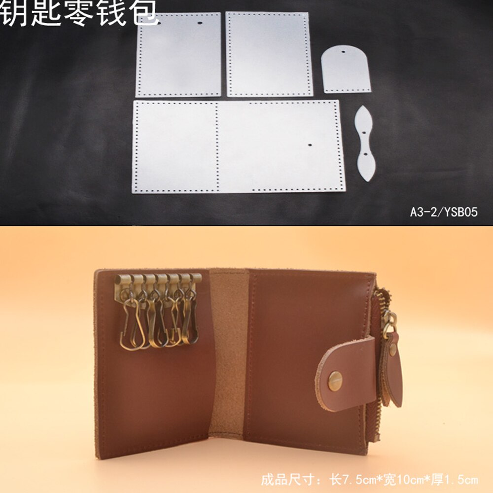 DIY leather wallet key ring card holder pvc template sewing