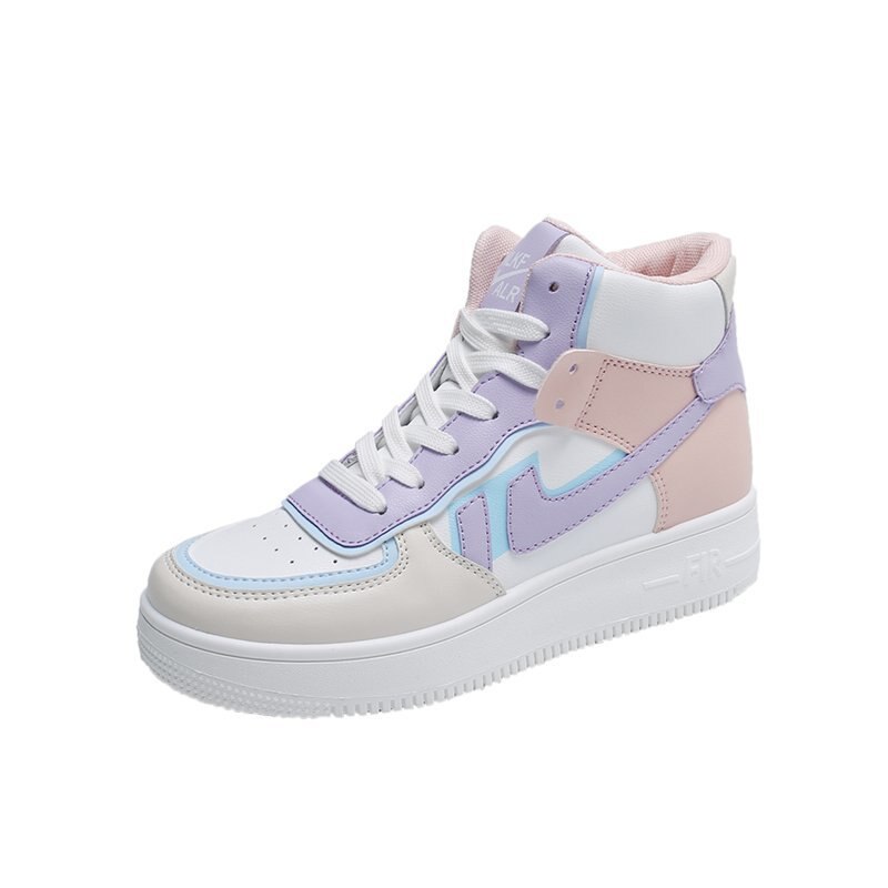 Dame sneakers pu slik farve rund tå snøre høj top board sko hip-hop afslappet kvinder moderigtige sportssko ins trend: Lilla / 36
