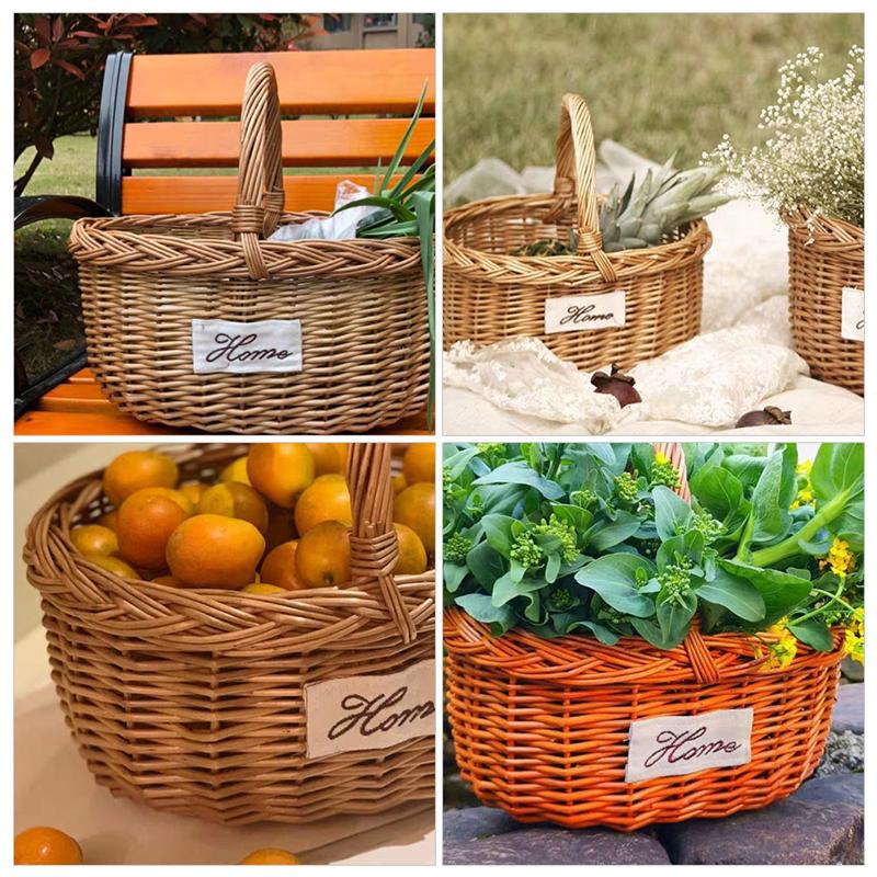 1Pc Tote Basket Picnic Basket Weaving Basket Willow Weaving Basket Portable Outdoor Fruit Storage Holder
