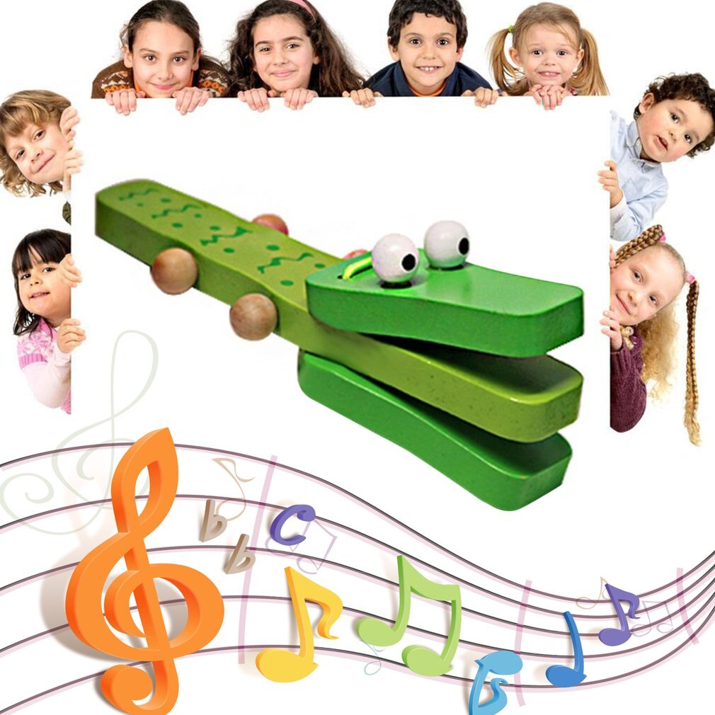 Orff Wereld Krokodil Vorm Houten Castanet Baby Muziekinstrument Cartoon Baby Musical Instrument Educatief Speelgoed Rammelaar Speelgoed