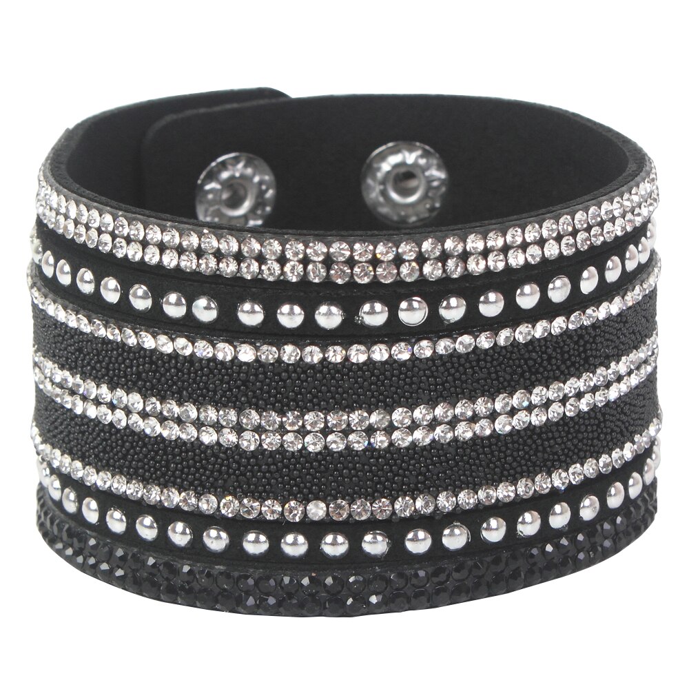 Multilayer Leather Rhinestones Wide Bracelets&Bangles Women Girls Men Chain Charms Wrap Bracelet Wristband Party Jewelry