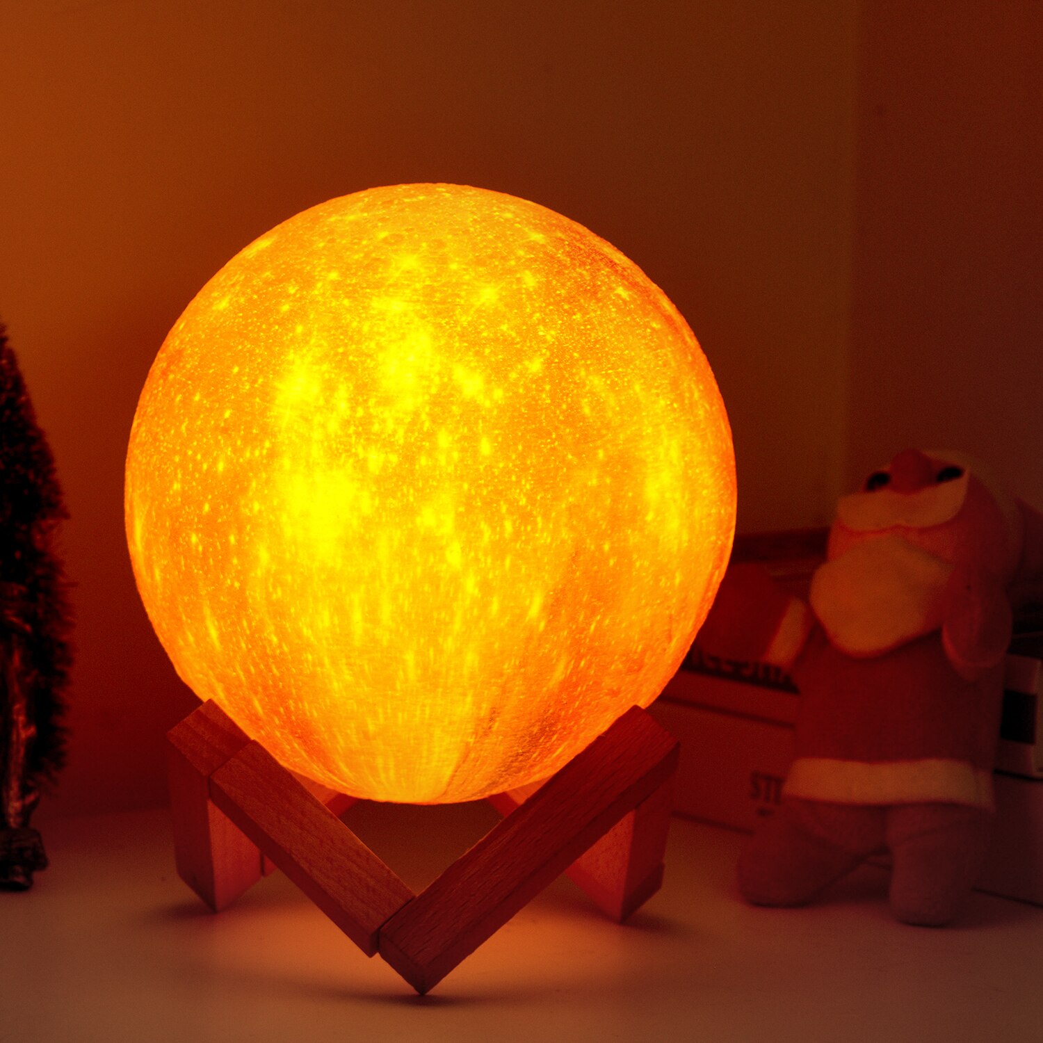 Moon Lamp 3D Printed Starry Lamp LED Night Light Touch Control 15cm/ 5.9in with Stand for Children Kids Christmas
