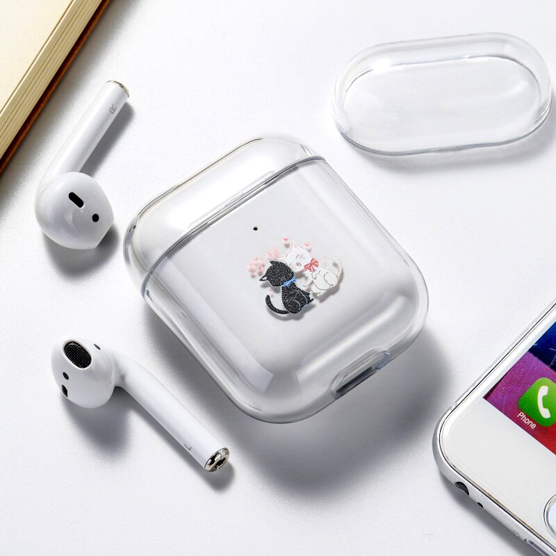 Case For Airpods Apple Case Cover Luxury Cartoon Cat Painted Hard Case Transparent On Air Pod Protective Cover for Airpod 1 2: 046