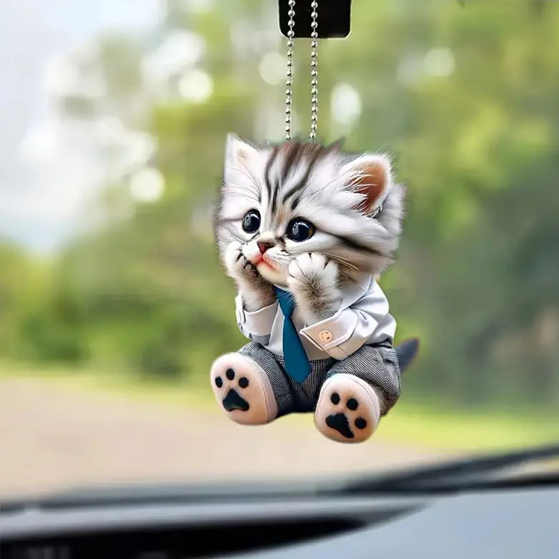Décoration de rétroviseur de voiture, pendentif de voiture, équation de chat, décor d'intérieur de voiture, artisanat fait à la main, ornement de sac à dos, JO, acrylique: jaune clair