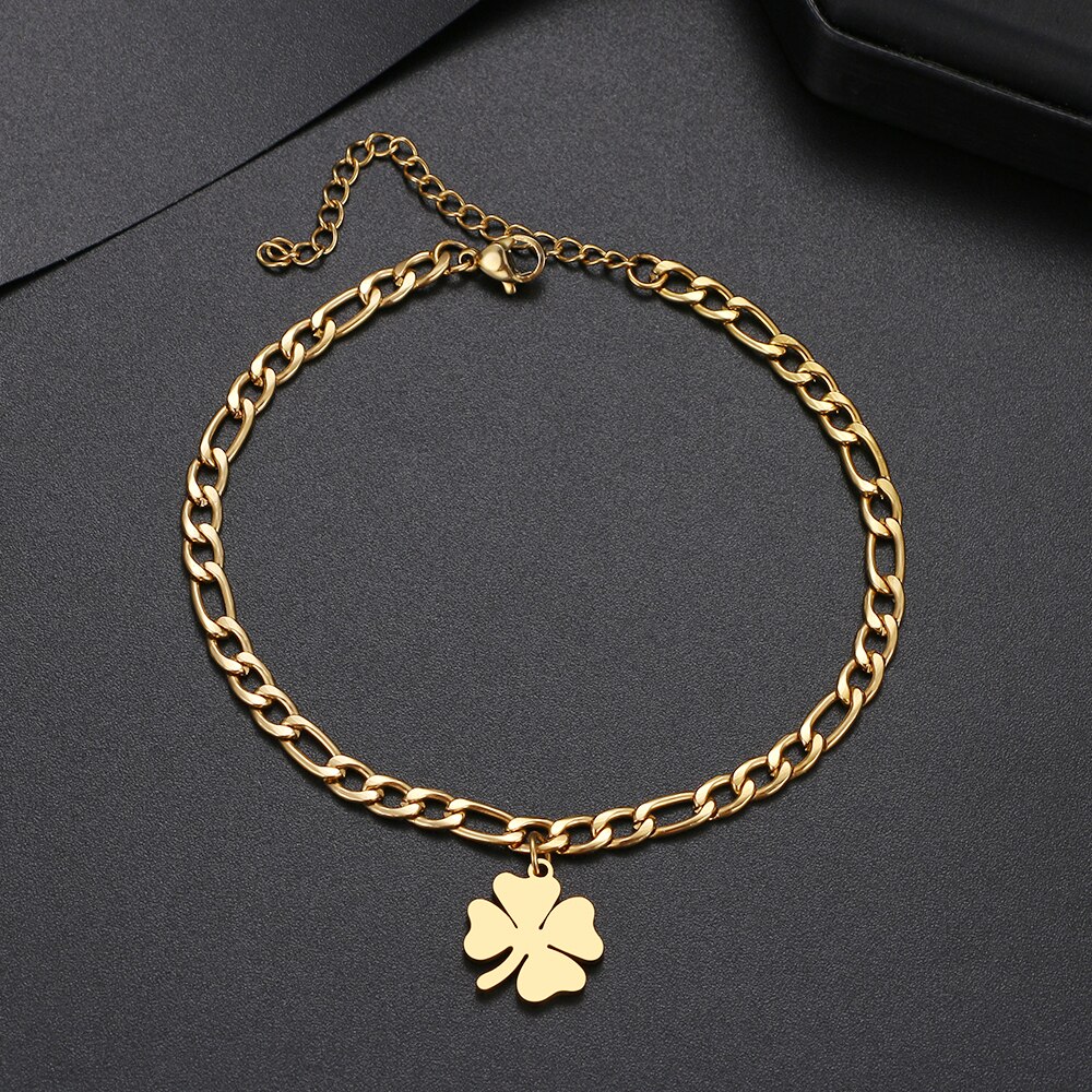 Rvs Clover Enkelbanden Mode Cubaanse Ketting Accessoire Zomer Strand Enkelband Voor Vrouwen Foot Sieraden Gouden Kleur Voeten