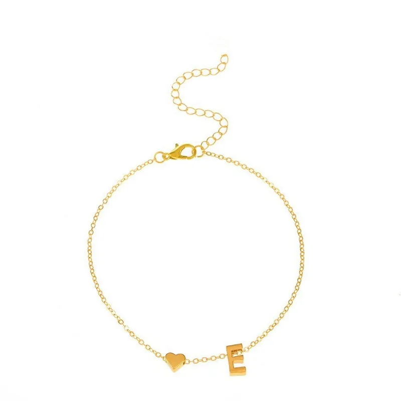 Lettera mini amore cuore Bracciale a catena sottile Semplice catena a mano minimalista per le donne Ragazze Decorazione di gioielli Regalo di compleanno