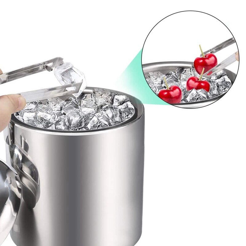 Seau à Glace Relaxdays 1,5L Acier Inoxydable Double Paroi Avec Couvercle Et Anse - Argenté