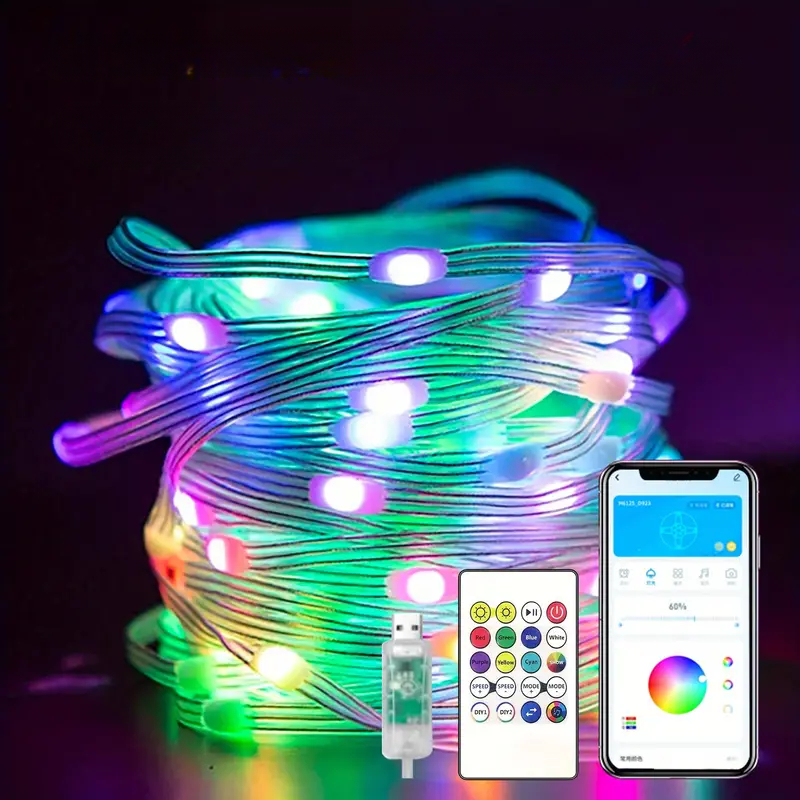 Rgb-ic led-lyslenke usb bluetooth og fjernkontroll  ws2812b lyslenker vanntett julegirlander til hjemmet bryllupsfestdekor: 11-15w