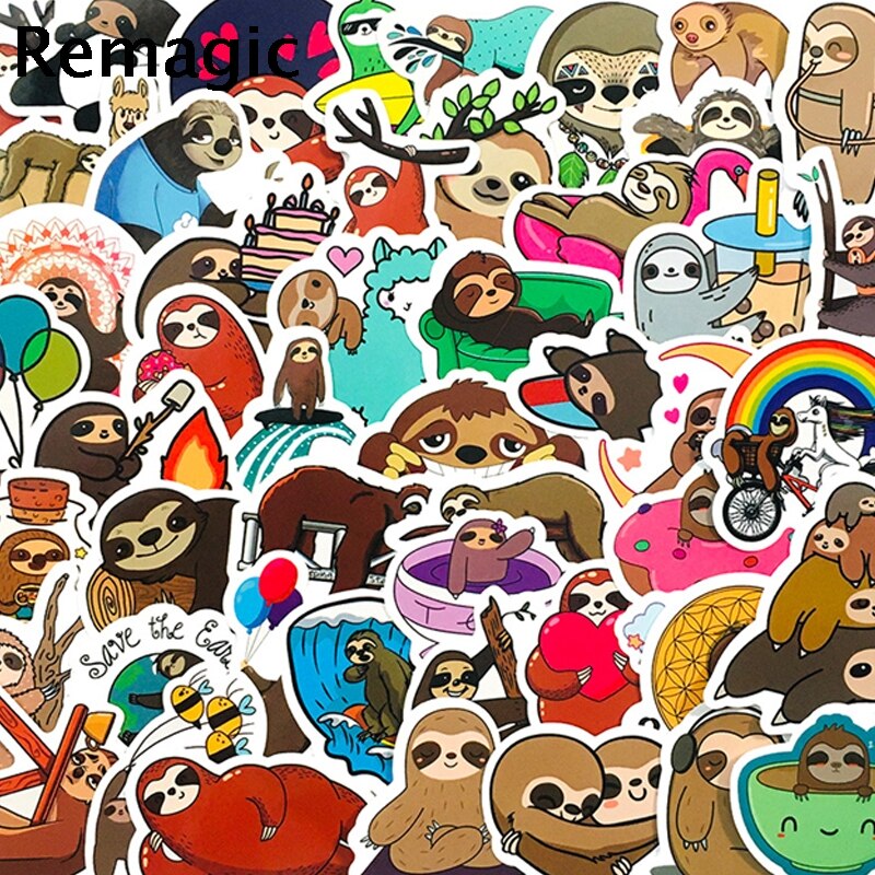 50pcs Cartoon sloth Stickers decal scrapbooking diy pasters home decoration phone laptop waterproof cartoon accessories