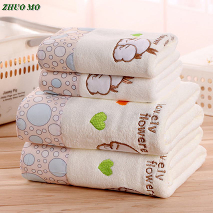 Zhuo  mo 3 stk hurtigtørrende tegneserie par kanin 4 farver mikrofiber håndklæde sæt badehåndklæde ansigt badehåndklæde toallas til badeværelse
