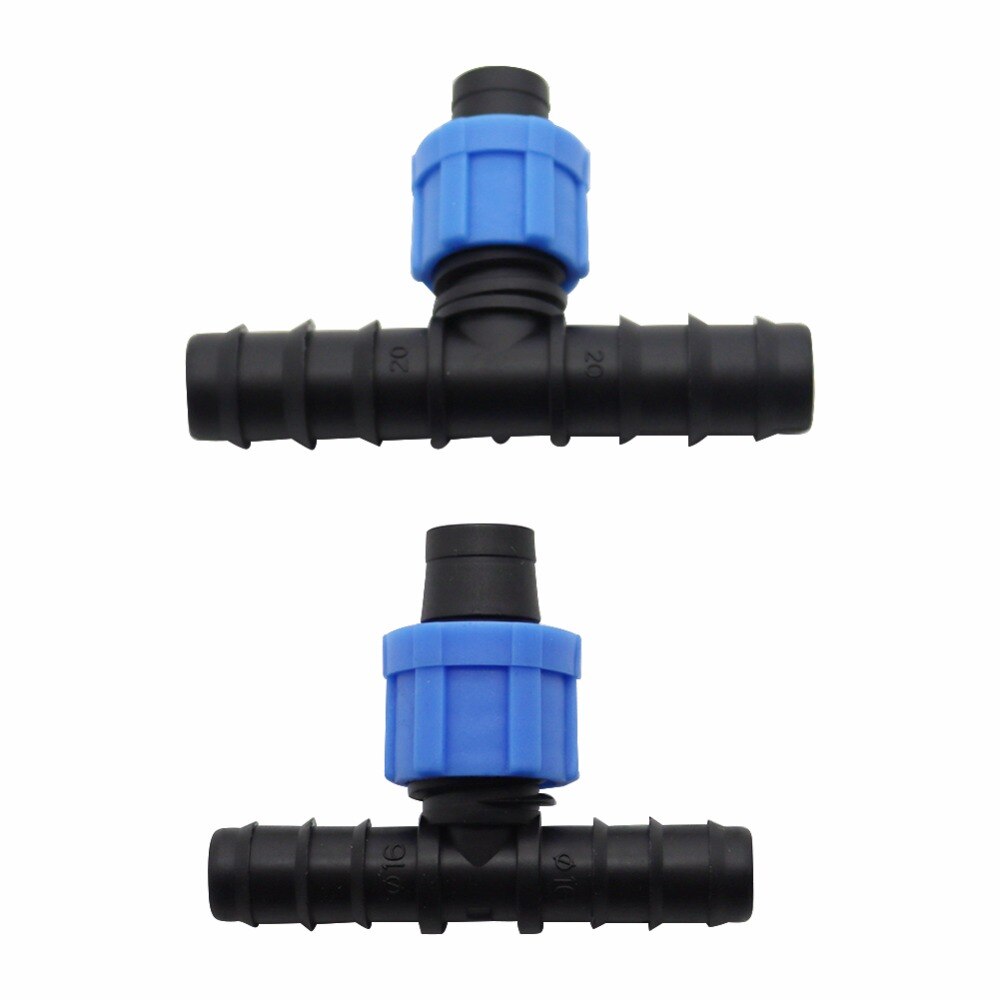 16mm Drip Tape Tee Connector drip irrigation fittings Greenhouse Thread Lock hose connector 50 Pcs