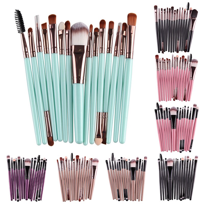 Kit de pinceaux de maquillage multicolores maange 15pc , pour les yeux, le fard à paupières, l'eyeliner, le fond de teint, le correcteur