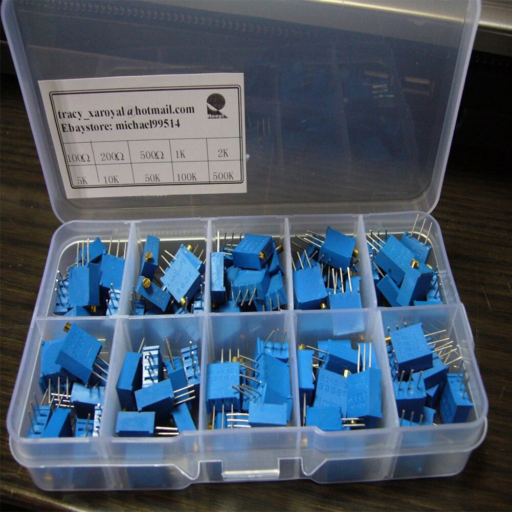 50pcs Resistor Breadboard With Case Blue Multiturn Variable Adjustable 3296 Cermet 100 To 1M Trimmer Potentiometer
