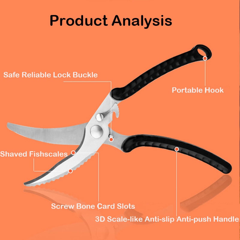 Kitchen Scissor 3Cr14Mov Stainless Steel Kitchen Gadget Shear Fish Duck Cutter Poultry Chicken Bone Scissor Cutting Cooking Tool