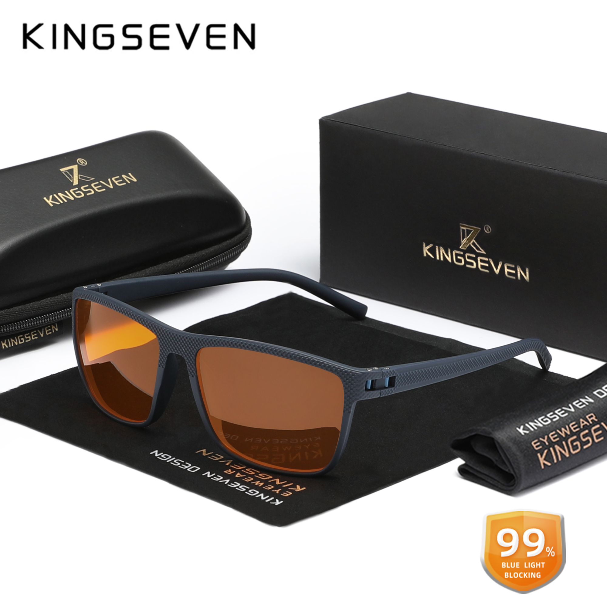KINGSEVEN-Lunettes anti-rayons bleus pour hommes et femmes, verres transparents, lunettes décoratives bloquant la lumière bleue pour ordinateur, , 99%: Bleu