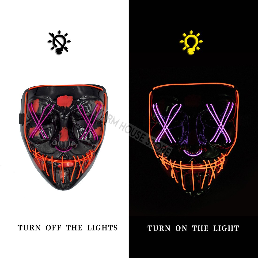 Halloween Party Trend LED Mask Purge Masks Election Mascara Costume DJ Party Light Up Cool Masks Glow In Dark: red and purple