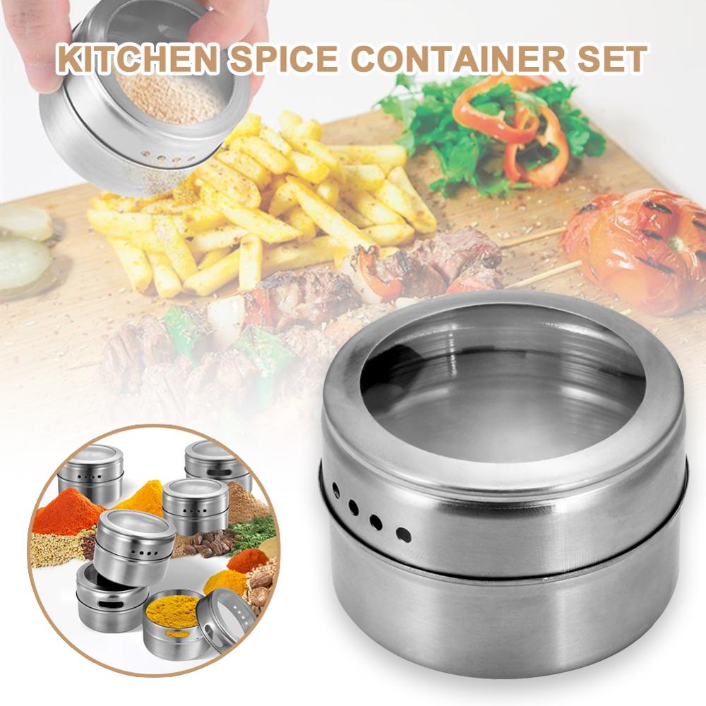 Magnetic Spice Jar Set Stainless Steel Spice Tins Spice Storage Container Pepper Seasoning Sprays Tools Spice Jar