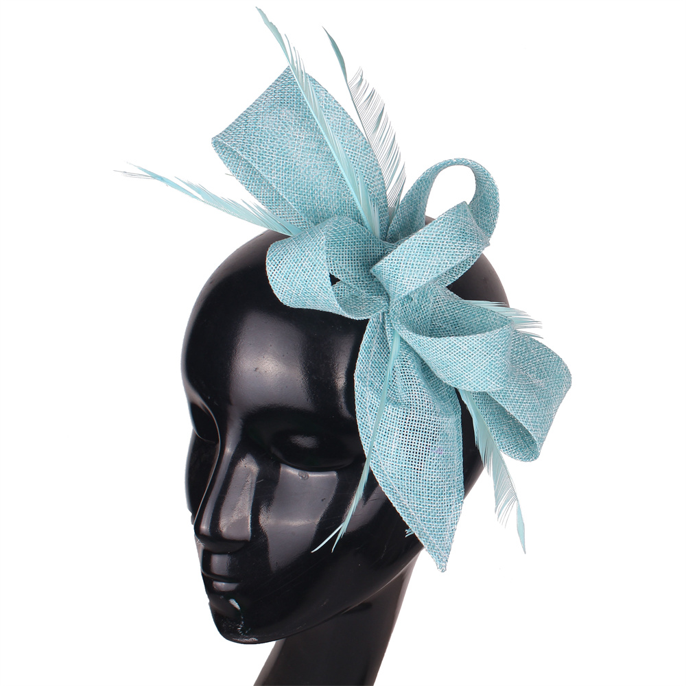 Nachahmung Sinamay Hochzeit Kopfbedeckung Braut Champagner Fascinator Hut Haarnadel mit ausgefallenen Federn Haarschmuck Damen Kopfschmuck: Himmel Blau
