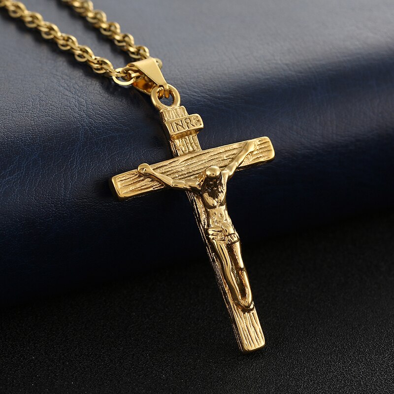 Jesus Crucified Cross Necklace Men Pendant 4 Colors Stainless Steel Chain Choker for Women Christian Classic Jewelry Christ