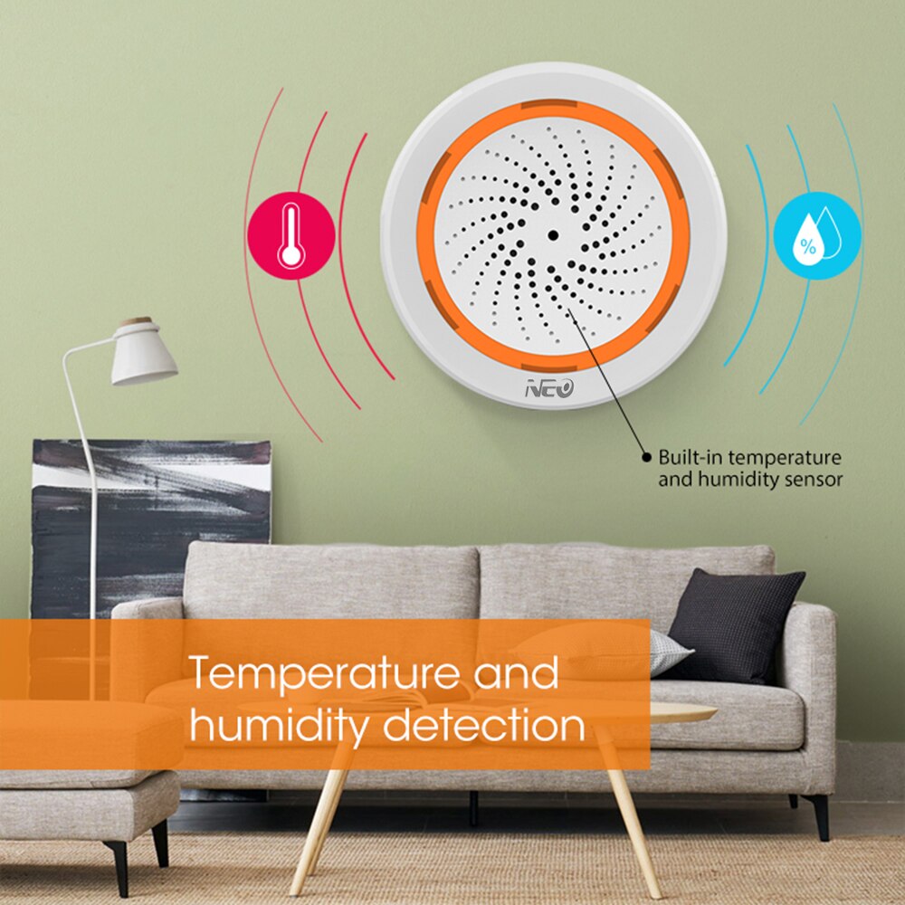 Neo tuya smart zigbee temperatur fugtighedssensor indbygget sirene alarm sensor arbejde med gateway hub hjemmeautomatisering scene