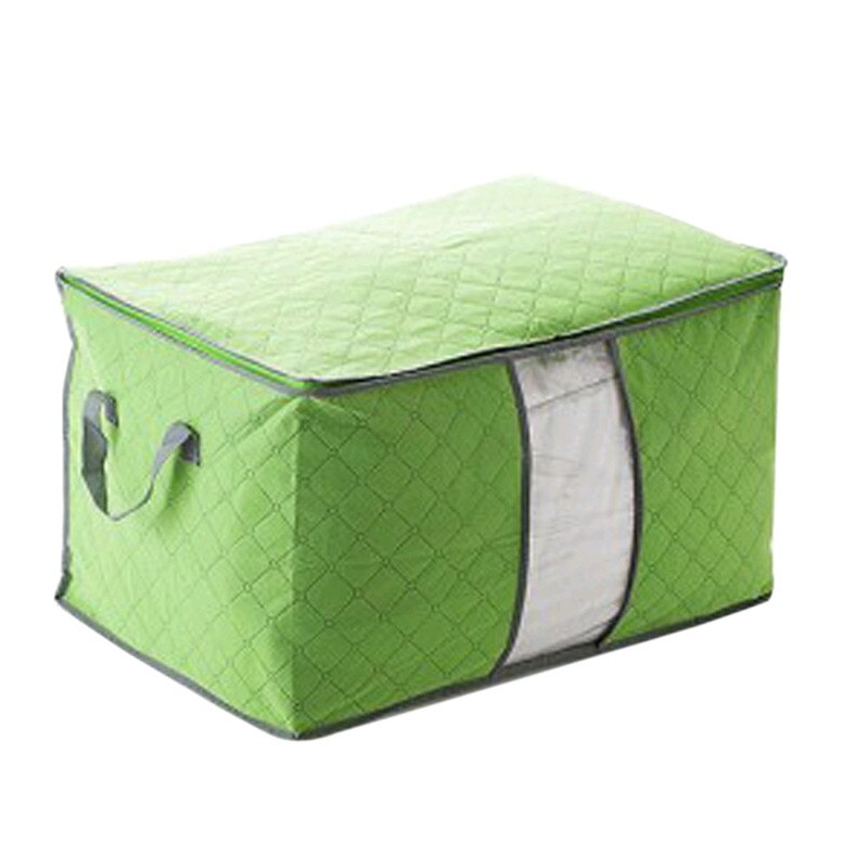 3pcs Non-Woven Fabric Clothing Storage Bag Folding Storage Box Clear Window Zipper Case Clothes Organizer Handles 49x36x21cm: green 60x42x36cm