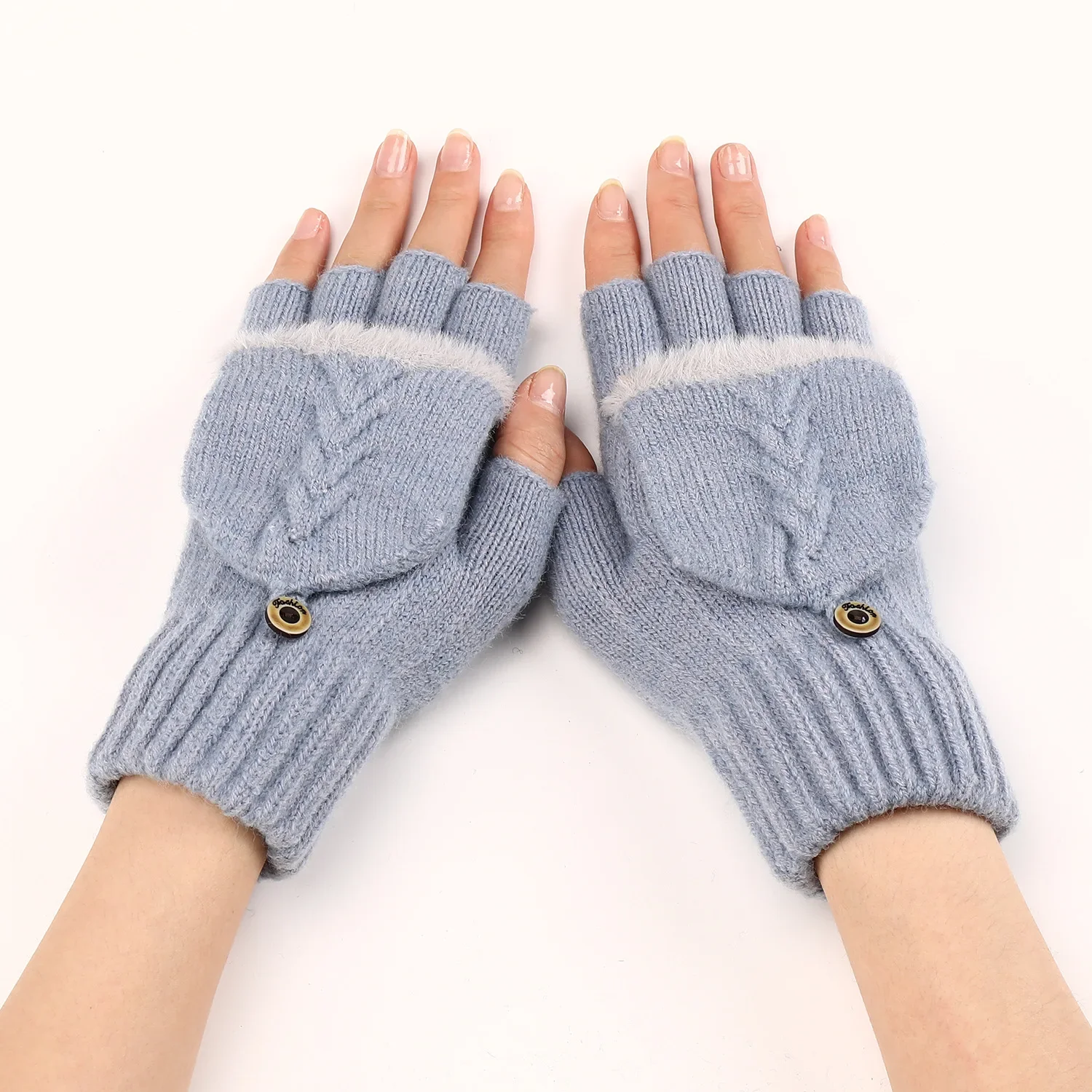 Gants en laine sans doigts pour femmes, tricotés, sans doigts exposés, épais, mitaines chaudes et épaisses pour l'hiver: vert militaire