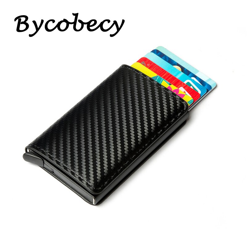 Men's Credit Card Holder Carbon Fiber RFID Blocking Leather Bank Card Wallet women's wallet thinr Case Protection Purse