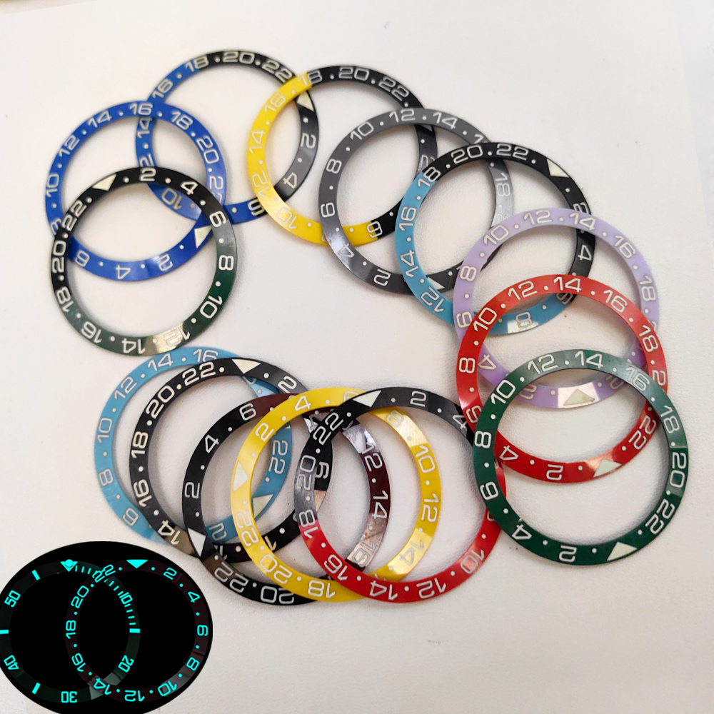 Inserto de bisel de reloj GMT luminoso azul de 38mm apto para SKX007 SRPD GMT caja de reloj NH35 piezas de anillo de inserción de bisel de cerámica