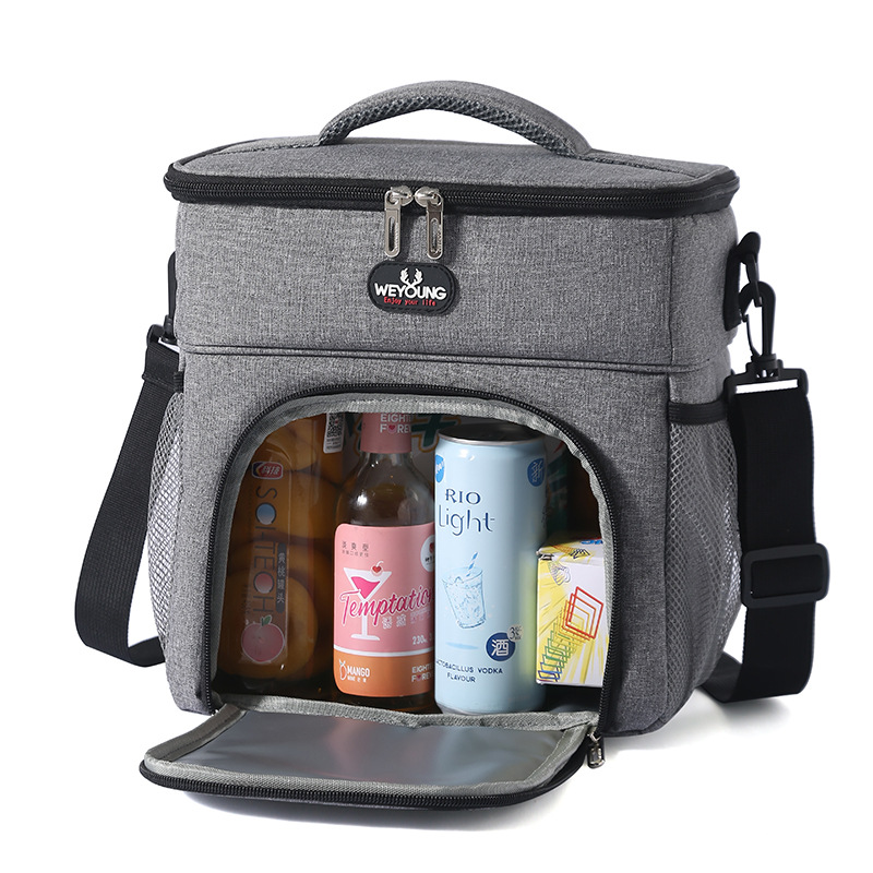 Large Capacity Thermal Insulation Lunch Bag Oxford Cloth Food Storage Picnic Bags Tote Portable Cooler Box Bags: GRAY