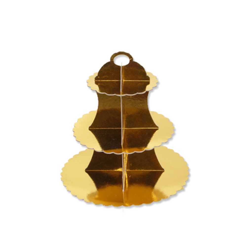 3-Layer Round Birthday Cupcake Dessert DIY Paper Craft Stand Dessert Display Rack Wedding Party Wedding Supplies Cake Tools: Golden Stripe