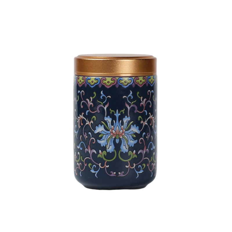 Painted Mini Ceramic Storage Jar Exquisite Portable Travel Tea Pot Alloy Lid Sealed Candy Jar Storage Bottle Decoration