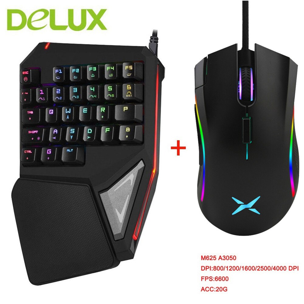 Delux Mini Keyboard T9 Plus Mechanical Gaming Keypad Wired Gaming Mouse 12000 DPI Computer Mice for Laptop PC Gamer
