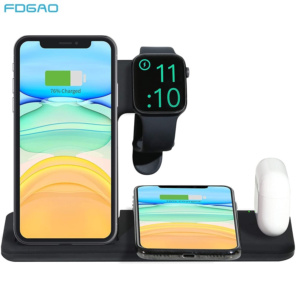 15W Qi Fast Wireless Charger Stand For iPhone 11 XS XR X 8 Samsung S10 S20 4 in 1 Charging Station for Apple Watch Airpods pro