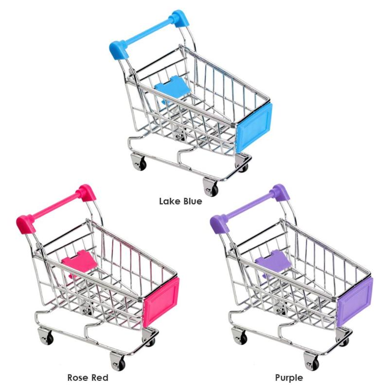 Supermarkt Handcart Trolley Mini Winkelwagen Desktop Decor Opslag Speelgoed Voor Kid Poppenhuis Meubels Accessoires