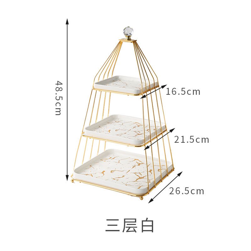 double layer fruit shelf three layer ceramic square plate cake food display shelf afternoon tea dessert tray rack: White three layers