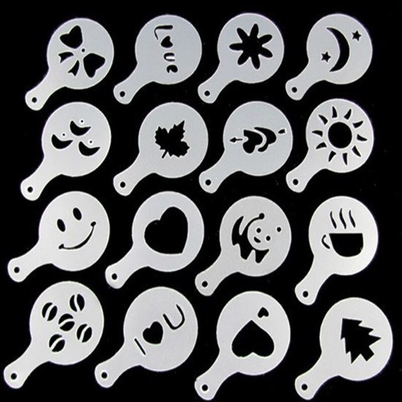 Plantilla de filtro de café para capuchino, plantillas de molde para Barista, Bloc de flores elásticas, herramientas de café artísticas, 16 Uds.: Default Title