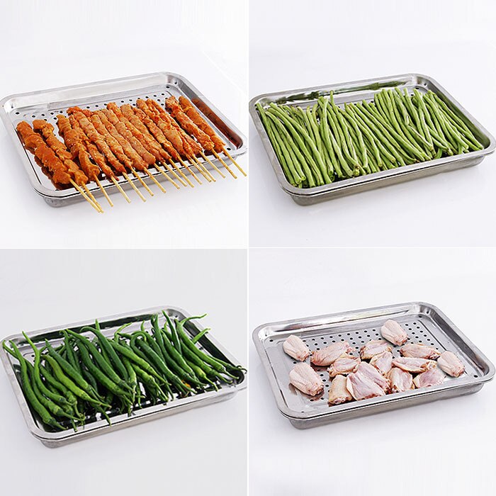 Stainless Steel Square Thickened Magnetic Punchedplate Tray Dish Barbecue Rice Baking Plate Cookie sheet Toaster Oven Tray Pan