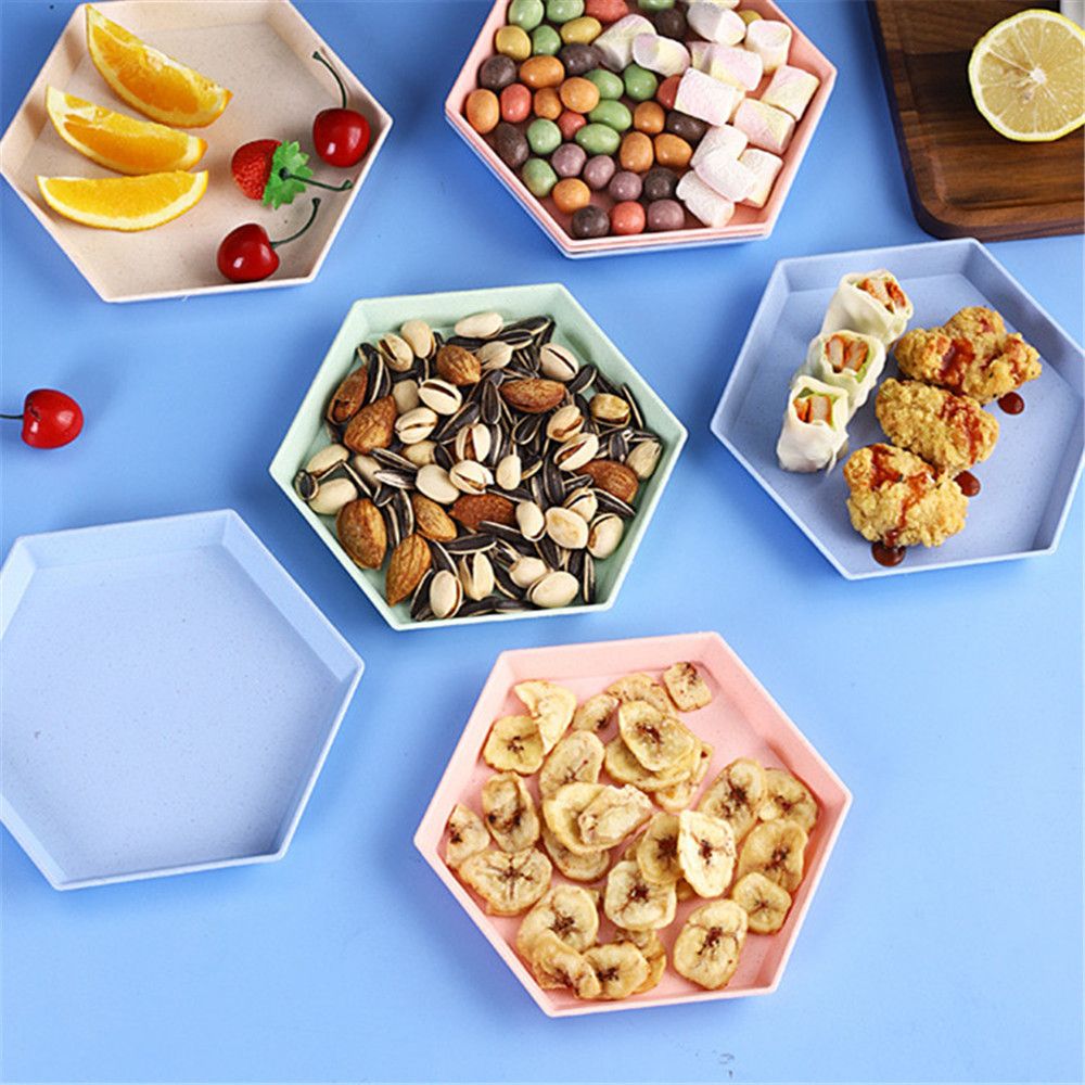Hexagon Party Dessert Tray Snacks Wheat Straw Thicken Trays Fruit Plate Multifunctional Kitchen Accessories Dishes