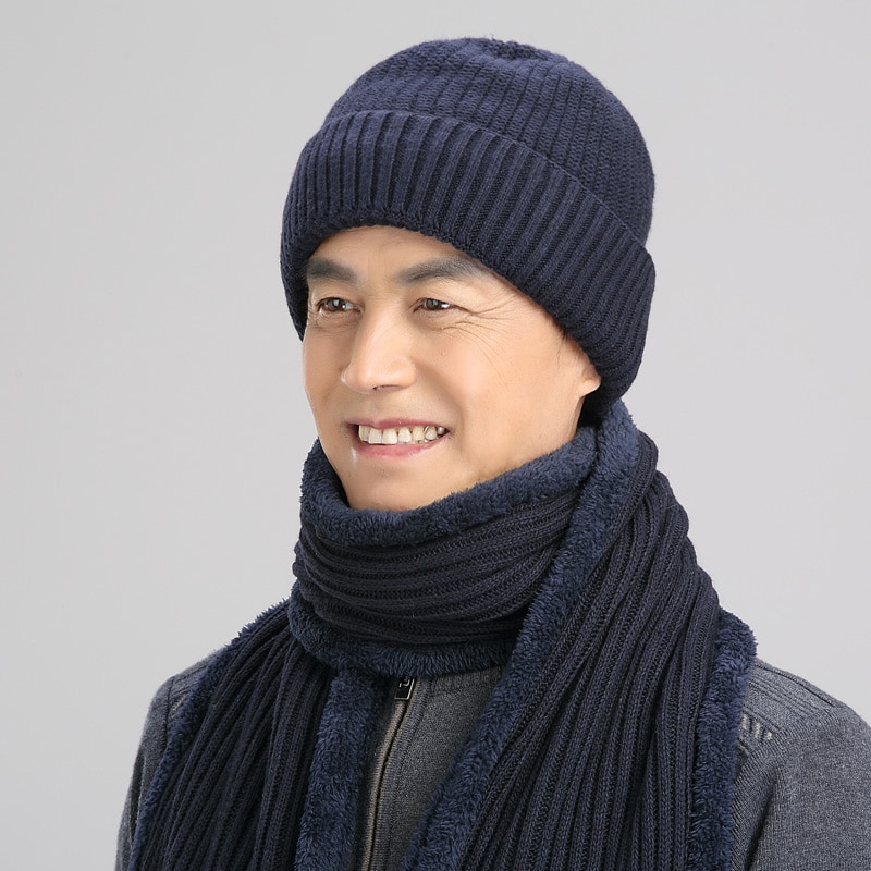 Hiver hommes casquette d'âge moyen papa personnes âgées grand-père tricoté laine chapeau mâle extérieur loisirs Plus velours chapeaux doux écharpe ensemble H7145