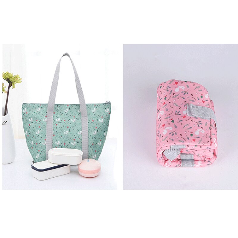 Bloemen Printing Thermische Geïsoleerde Lunch Tas Pvc Waterdichte Vrouwen Meisjes Draagbare Carry Tote Koeler Lunchbox Geïsoleerde Tas