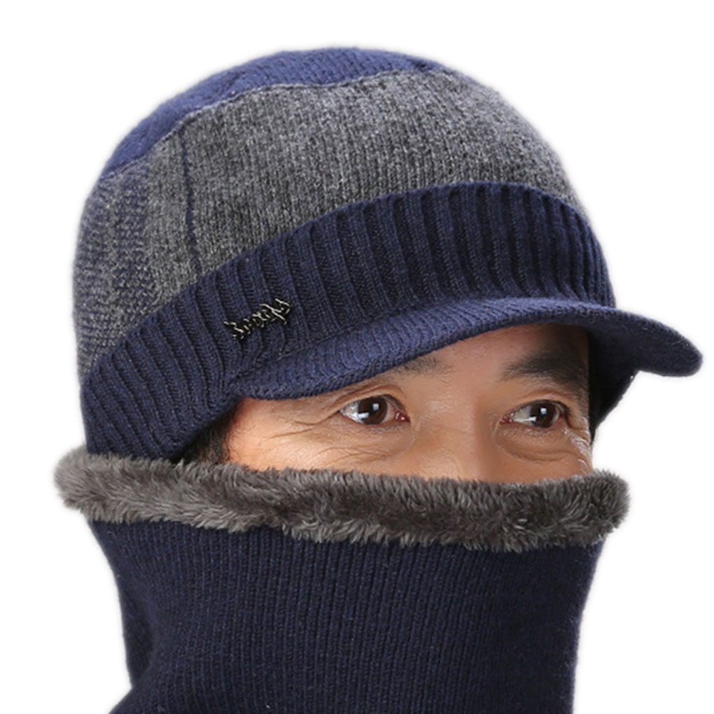 Set van 2 wollen sjaals voor heren, wintermutsen voor heren, muts voor heren, wintermuts voor heren, bivakmuts voor dames, muts voor heren, gebreide muts voor heren.