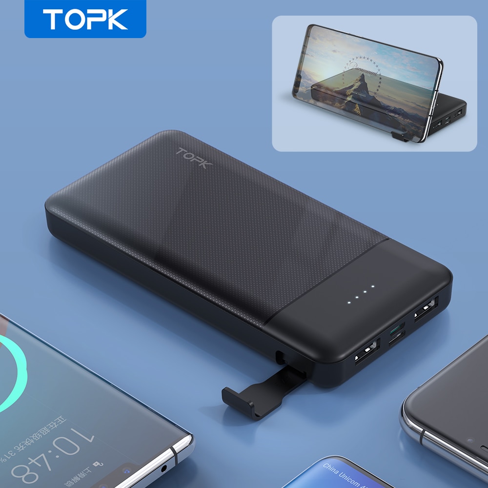 Topk Power Bank 10000Mah Met Telefoon Houder Draagbare Oplader Powerbank Externe Batterij Poverbank Voor Iphone 12 Pro Max Xiaomi mi