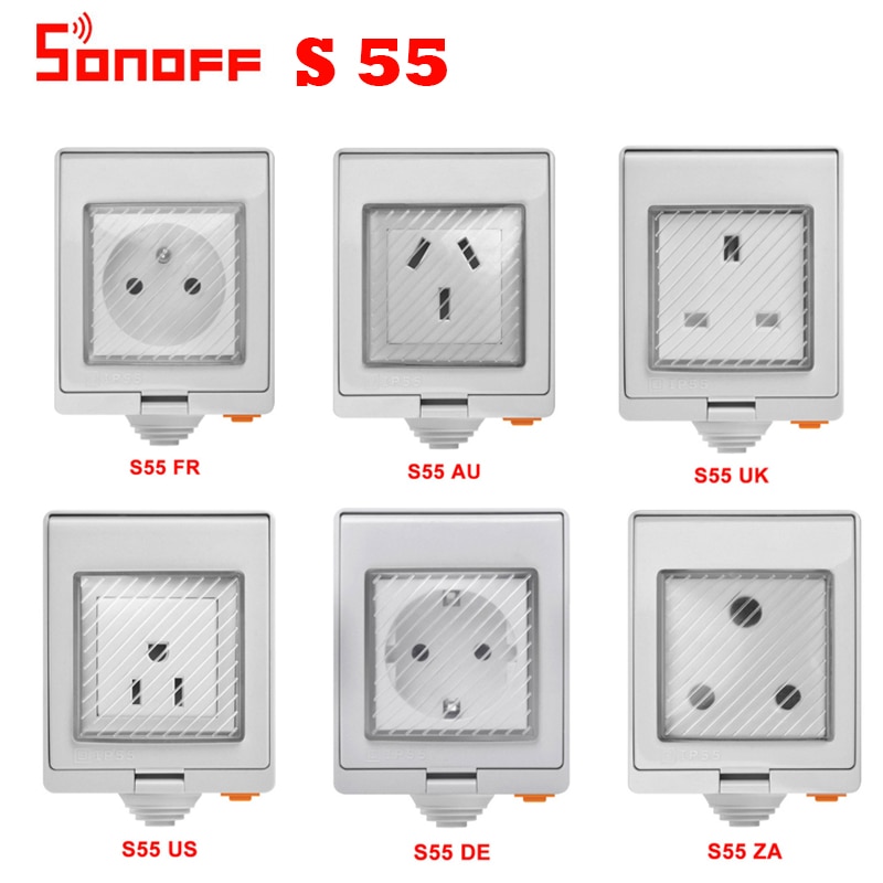 SONOFF S55 Waterproof IP55 Wifi Smart Power Socket Timer Outdoor US/UK/DE/FR/AU/ZA Plug APP/Vocie Remote Control Work with Alexa