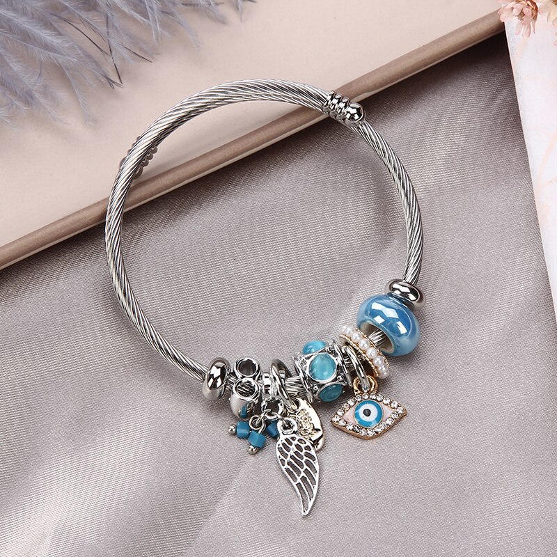 Roestvrijstalen armbanden voor dames sieraden kristal kralen bedels armband bloem dieren hanger armband meisjes: K