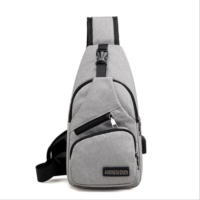 Hommes Anti-vol poitrine sac sacs à bandoulière USB charge sac à bandoulière école court voyage messagers sacs: gray